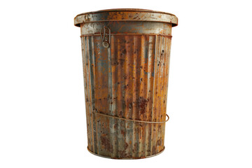 Old rusty metal trash can isolated on transparent background