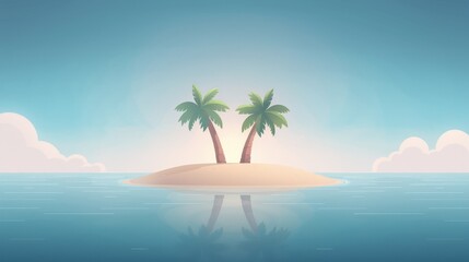 Tropical Island with Palm Trees and Calm Ocean in Pixel Art Style
