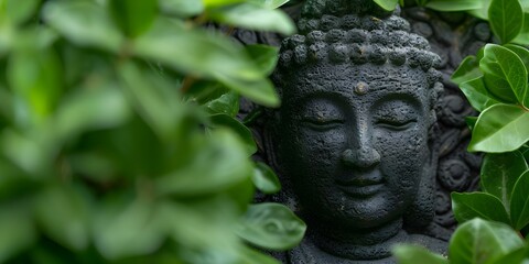 Obraz premium Nature Deity Garden Plaque Adorned with Intricate Foliage Designs. Concept Garden Décor, Nature-Inspired Art, Foliage-Patterned Plaques