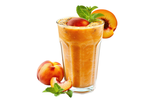 Peach smoothie in a glass isolated on transparent background