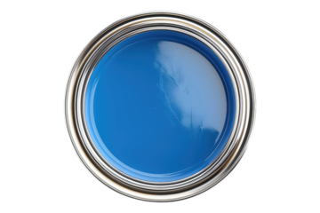 Paint can with blue paint isolated on transparent background