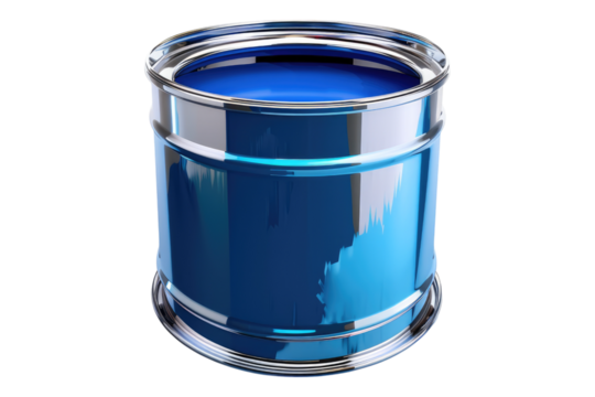 Paint can with blue paint isolated on transparent background