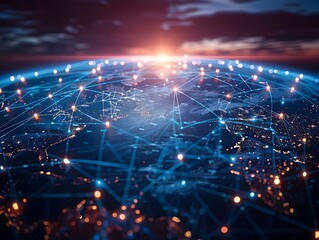 Obraz premium Digital World Globe Depicting Global Network and Cyber Technology Connectivity