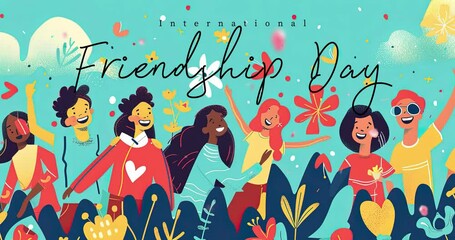 Design a lively copy space background for International Friendship Day, incorporating bright colors, playful elements, and symbols of connection to create an inviting space for sharing