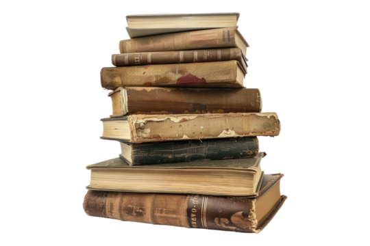 Pile of old books isolated on transparent background