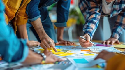 A group of diverse people brainstorming ideas in a creative and collaborative environment. AIG535