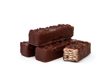 Waffles in chocolate isolated on white background.