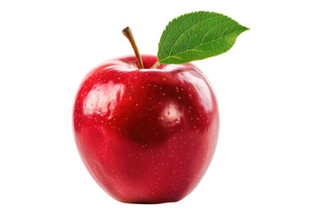 Red apple with leaf isolated on transparent background