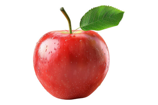 Red apple with leaf isolated on transparent background