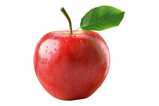 Red apple with leaf isolated on transparent background