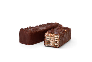 Waffles in chocolate isolated on white background.