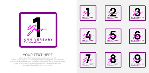 anniversary set logo style with black and purple color in square for company celebration moment