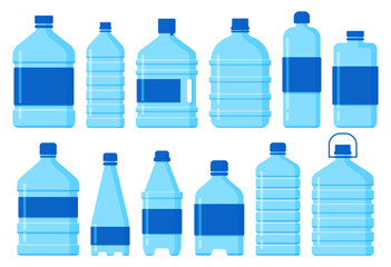 Set of plastic bottle water container recycling empty bottle collection flat illustration