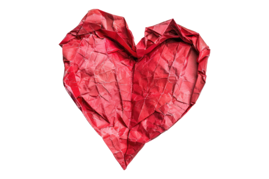 Red paper heart isolated on transparent background