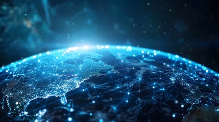 Obraz premium Digital World Globe Concept of Global Network Connectivity High Speed Data Transfer and Cyber
