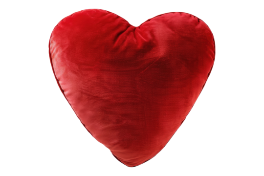 Red heart shaped pillow isolated on transparent background
