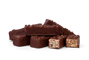 Waffles in chocolate isolated on white background.