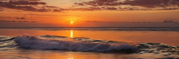 Fototapeta premium Beautiful evening sunrise over the sea, Wide landscape background