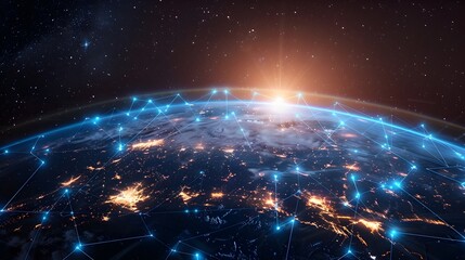 Glowing Digital World Globe Representing Global Connectivity and High Speed Data Transfer