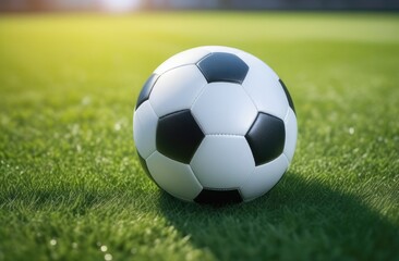 Fototapeta premium Traditional soccer ball on soccer field