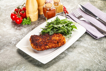 Tasty roasted breaded meat schnitzel