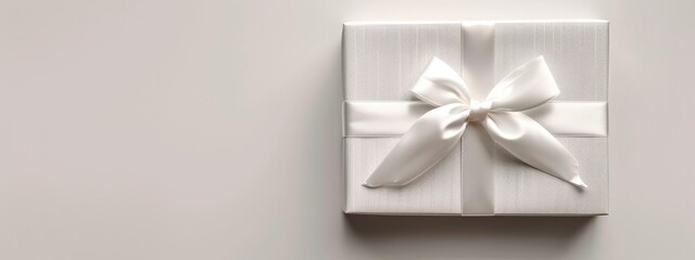  A present, wrapped in pristine white paper, sports a sizeable white bow atop it, resting serenely on a table
