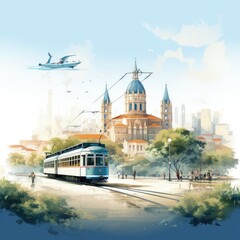 Obraz premium Modern Minimalistic Artwork of Lisbon with Urban Landmarks