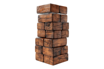 Wooden block tower isolated on transparent background