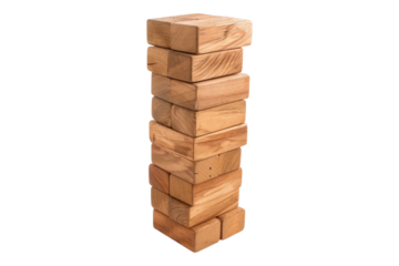 Wooden block tower isolated on transparent background