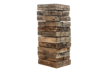 Wooden block tower isolated on transparent background