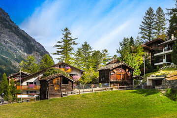 Houses in Zermatt alpine village, Switzerland