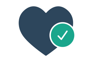 heart health icon. heart with check mark. icon related to monitor heart health. solid icon style. health elements vector illustration