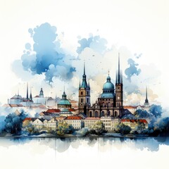 Obraz premium Minimalist Prague Skyline Illustration in Vector