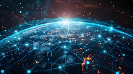 Obraz premium Digital Global Network and Cyber Technology Connectivity on Planet Earth
