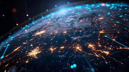 Obraz premium Global Digital Network and Connectivity Concept with Earth Visualization