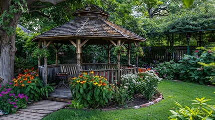 Obraz premium Garden House with Gazebo in the Backyard 