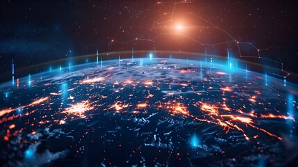 Fototapeta premium Digital World Globe Showcasing Global Network Connectivity and High Speed Data Transfer