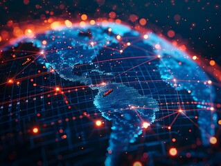 Obraz premium Digital World Globe Global Network Connectivity High Speed Data Transfer and International