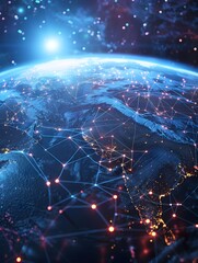 Fototapeta premium Illuminated Global Digital Network and Connectivity on Earth at Night