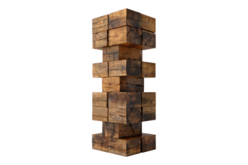 Wooden block tower isolated on transparent background