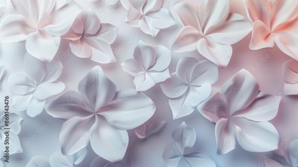 Poster a minimalist, contemporary image featuring geometric floral patterns in soft, pastel hues. ideal for