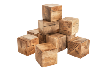 Wooden cubes isolated on transparent background