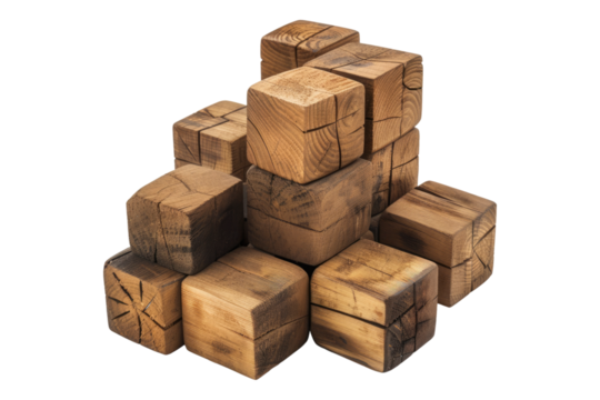 Wooden cubes isolated on transparent background