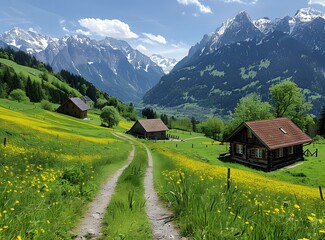 Fototapeta premium Rural houses in the Swiss Alps