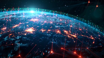 Obraz premium Glowing Digital Globe Representing Global Network and Cyber Technology Connectivity on Earth with