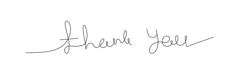 hand drawn Thank you. one line lettering isolated on white background. Usable for greeting cards, poster, banners, gifts