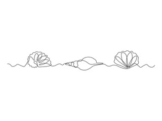 Three different shells in a row,continuous single line art drawing sketch, logo © YuliaBulgakova