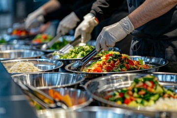 Obraz premium photo of school kitchen staff serving food