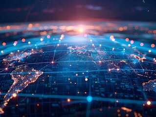 Obraz premium Global Interconnected Digital World Network and Cyber Technology Concept