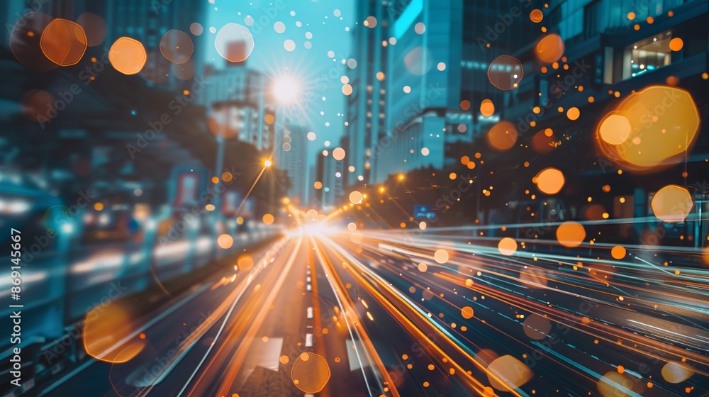 Poster technology connects smart cities and abstract dots through flowing lines, representing the interconn